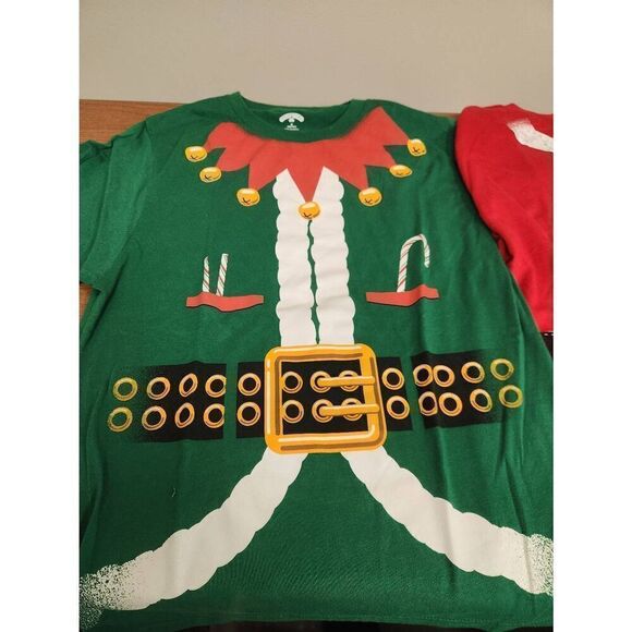 Holiday Time SET OF 2 Christmas Holiday MEDIUM 1, Green Elf Suit 1, Santa graphi - Picture 2 of 6